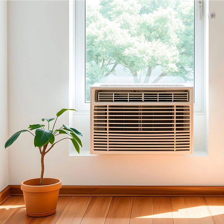 Planta ao lado de um ar-condicionado janela